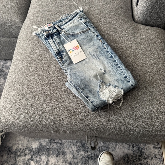 Kilk Light Blue Distressed Women's Wide Leg Jeans - Picture 4 of 10